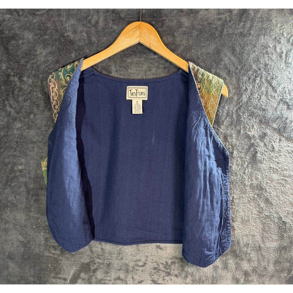 90s TanTrums Embroidered Beaded Floral Patchwork Vest M Cottagecore Whimsigoth - Picture 3 of 8